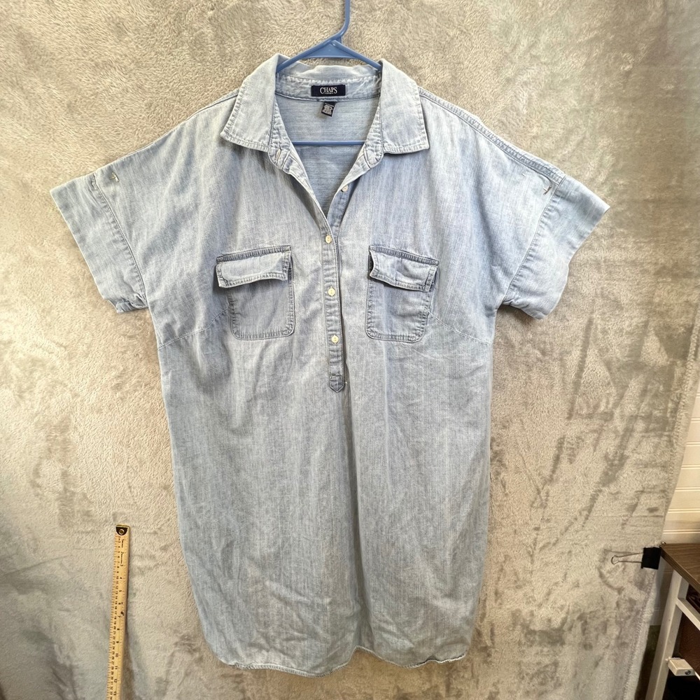 Chaps Denim Womens 2X Light Wash Cotton Short Sleeve Button Front Shirt Dress